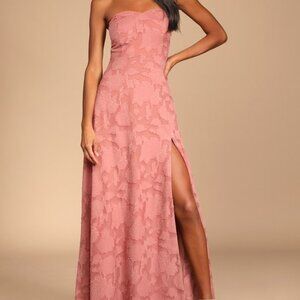 Lulus Garden Of Romance Rusty Rose Burnout Maxi Dress Pink - Size S